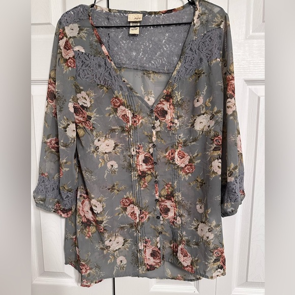 Daytrip Tops - Floral Lace Trim Blouse
